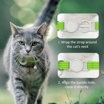 Apple AirTag Cat Collar, GPS Tracker Kitten Collar with Breakaway Feature, Lightweight and Reflective, Perfect for Cats and Puppies (Luminous Green)