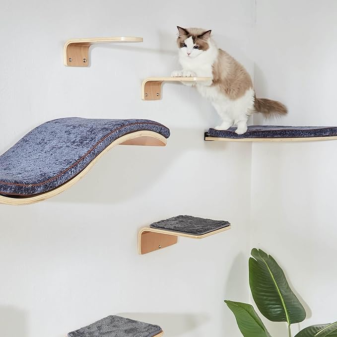 Wall Mounted Corner Cat Bed - Cat Shelf with Comfortable Cushion - Minimalistic Cats Furniture for Indoor Cats - Climbing Perch for Wall,Cream