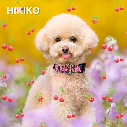 Hikiko Summer Dog Collar for Small Medium Large Dogs, Adjustable Nylon Fruit Pattern Martingale Collars with Quick Release Buckle (Pink Strawberry,S)