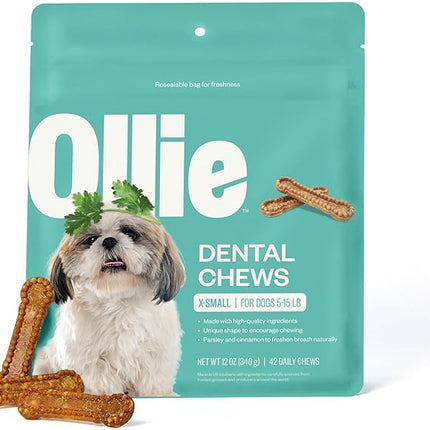 Ollie Dental Chews for Extra Small Dogs, 12 Oz, Fresh Breath, Teeth Cleaning Treats, Sticks for Dog Oral Care, with Parsley and Cinnimon, for Pups 5-15 lbs