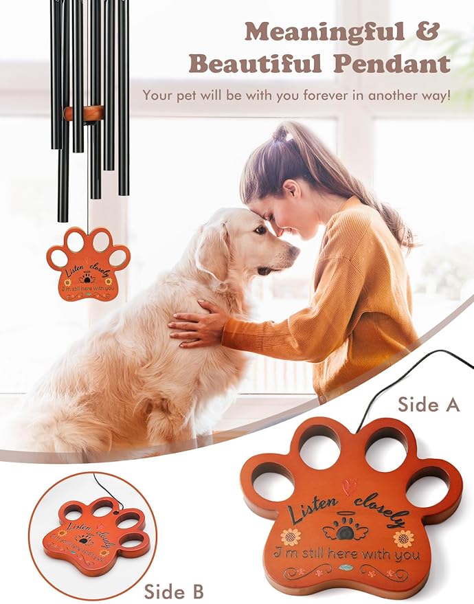 Dog Memorial Gifts for Loss of Dog, Pet Memorial Gifts for Dogs, 26'' Memorial Gifts Wind Chimes, Loss of Dog Sympathy Gift with Poem Card for Cat, Pet Remembrance Gift Dog for Garden, Patio