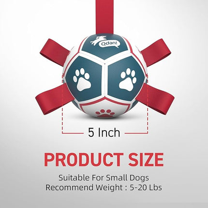 QDAN Small Dog Toys, Outdoor Indoor Toys to Keep Them Busy, Soccer Ball with Straps, Puppy Birthday Gifts, Dog Water Toy, Durable Puppy Balls（5 Inch）