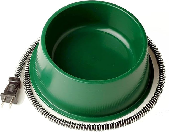 Farm Innovators 1 Quart 25 Watt Powered Heated Electric Water Bowl with Thermostatic Control and Anti Chew Cord Protector for Pets, Green