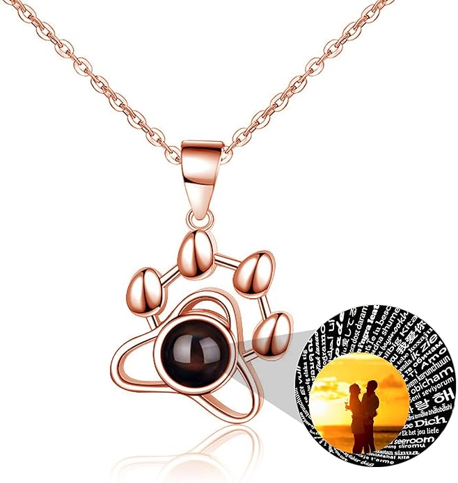 925 Sterling Silver Paw Print Necklace with Picture Inside–Personalized Memorial Necklace, Custom Photo Jewelry with Gift Box, Pet Jewelry Keepsake