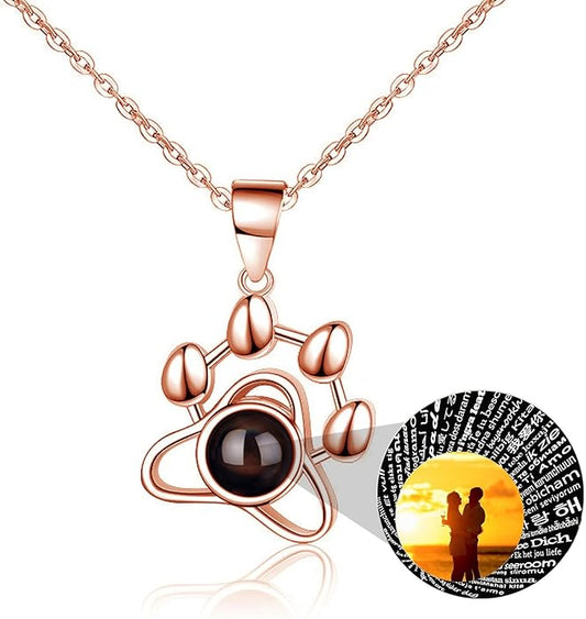 925 Sterling Silver Paw Print Necklace with Picture Inside–Personalized Memorial Necklace, Custom Photo Jewelry with Gift Box, Pet Jewelry Keepsake