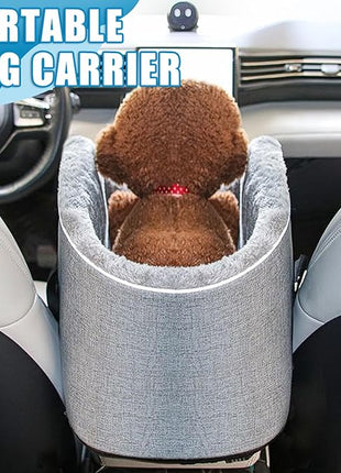 Car Seat Booster for Small Dogs and Cats – Portable Pet Travel Bag Under 30lbs, Washable Car Seat with Safety Belt and Storage Pockets (Grey)