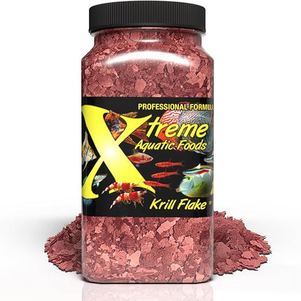 Xtreme Krill Flakes - Premium Max Protein Freshwater Fish Food with 100% Krill and Shrimp, & Vitamins for Optimal Immune and Digestive Health, Boosts Color & Energy – USA Farm Grown (8oz)