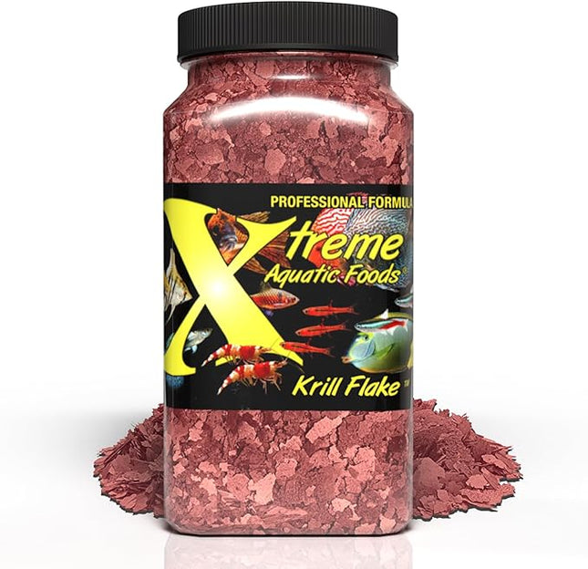 Xtreme Krill Flakes - Premium Max Protein Freshwater Fish Food with 100% Krill and Shrimp, & Vitamins for Optimal Immune and Digestive Health, Boosts Color & Energy – USA Farm Grown (8oz)