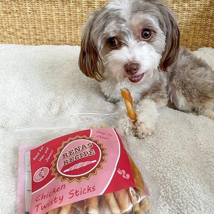 Rena's Recipe Chicken Twisty Sticks (8 oz) Rawhide Free Chicken Wrapped Soft Chews with Glucosamine for Joint Health
