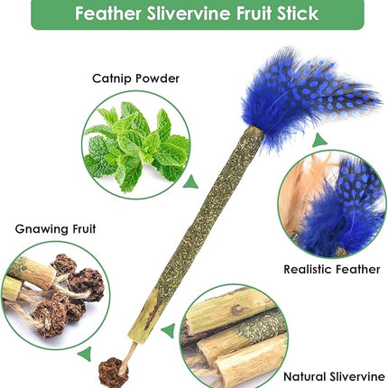 Bissap 12 PCS Silvervine Chew Sticks for Cats, Catnip Chew Sticks Cat Toys for Indoor Cat Kitten Teeth Grinding Interactive Feather Toys for Aggressive Chewers Dental Care