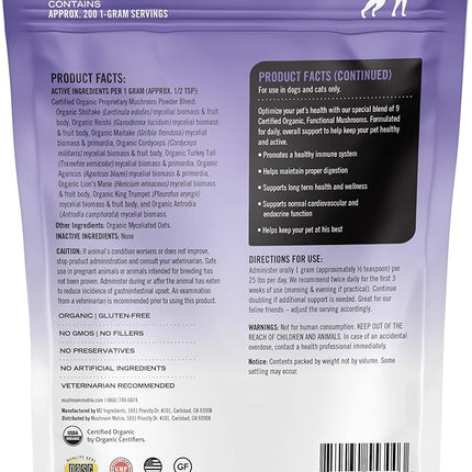 Om Mushroom Matrix Healthy Pet Mushroom Supplement, Supports Daily Functional Immune Support for Dogs & Cats, 200 Grams, 7.1 oz