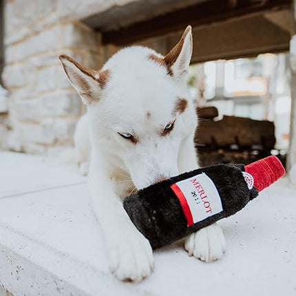 ZippyPaws Happy Hour Crusherz - Interactive Dog Toys to Keep Them Busy, Squeaky Plush Pet Toy for All Breeds, for Small, Medium, & Large Dogs, Drink Themed Crinkle Water Bottle Toy - Merlot