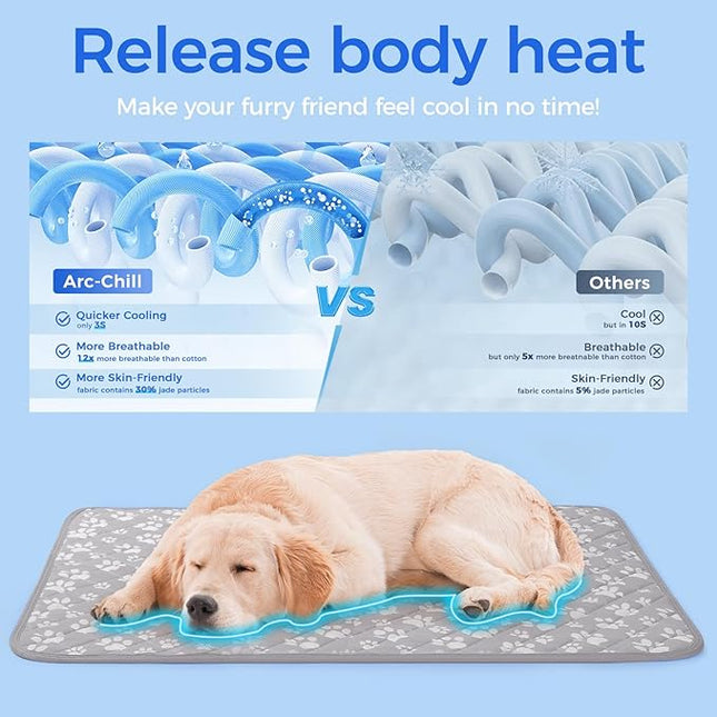Rywell New Grey Edition Cooling Mat for Dogs Extra Large, 44'' x 32'' Endothermic Color Changing Arc-Chill Cooling Fiber,Washable Non-Toxic Summer Pet Outdoor Bed Mat, Non-Slip&Foldable