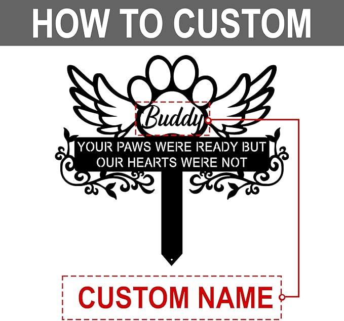 Personalized Angel Pet Memorial Grave Marker Dog Cat Paw, Custom Pet's Name Cemetery Decorations for Funerary, Metal Pet Burial Garden Stake, Outdoor Sympathy Angel Handstone Stake Plaque Gift for Loss Dog Cat