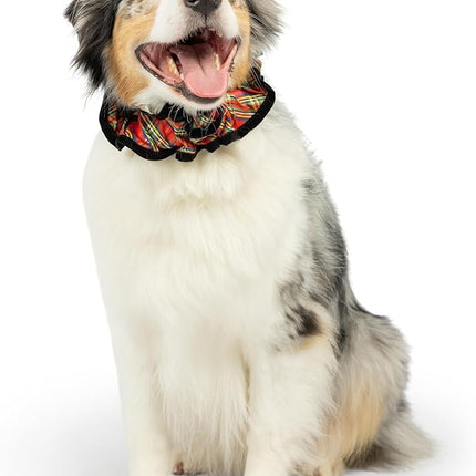 Huxley & Kent Ruff Pet Scrunchy | Shiny Christmas Plaid (Extra-Small) | Festive Christmas/Holiday Neckwear for Dogs/Cats | Fun Stretchable Costume Accessory | Soft Collar with Bells