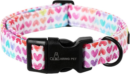 ARING PET Valentine's Day Dog Collar, Cute Colorful Heart Pet Collars with Quick Release Buckle for Puppy Small Medium Large Boy Girl Dogs-L