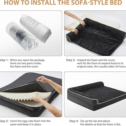 BFPETHOME Orthopedic Dog Beds for Large Dogs-Waterproof Sofa Dog Bed with Removable Washable Cover, Large Pet Bed with Waterproof Lining and Nonskid Bottom, Pet Bed for Dogs