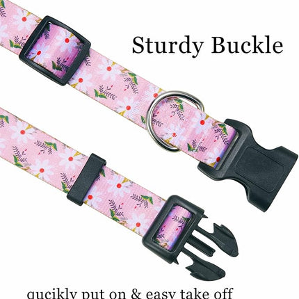 Dog Collar with Bohemia Floral Tribal Geometric Patterns - Soft Ethnic Style Collar Adjustable for Small Medium Large Dogs (Pink White Flower,S)