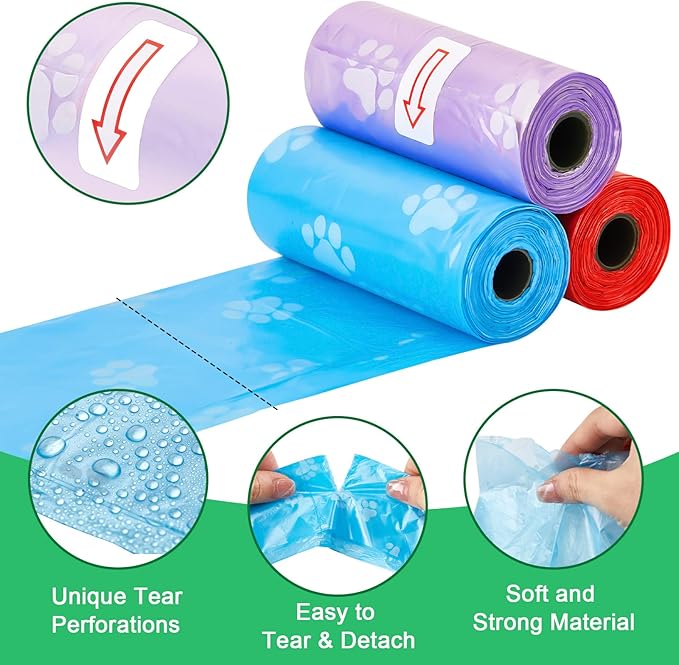 Thenshop 3000 Counts 200 Rolls Dog Poop Bag Plastic Dog Waste Bags Disposable For Doggie Pets Poop Outdoor Walking Travel Mixed Colors(Paw Print Style)