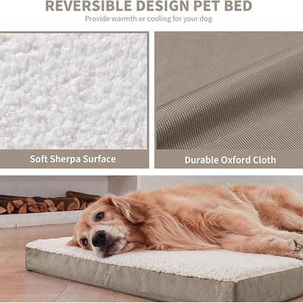 Plush Orthopedic Dog Bed for Medium Dogs & Puppies, Waterproof Dog Beds 30x20 Inch with Removable Washable Cover, Egg Crate Foam Flat Pet Mat, Khaki White