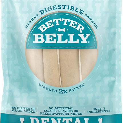 Better Belly Highly Digestible Rawhide Dental Chews, Treat Your Dog to a Chew with NO Artificial Colors or Flavors 4 Count (Pack of 1)