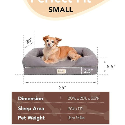 Friends Forever Orthopedic Dog Bed, Memory Foam Pet Sofa, Calming Dog Couch, Water Resistant Pet Bed, Washable Cover, Non-Slip Bottom, Chester, Grey, 25" x 20" x 5.5"
