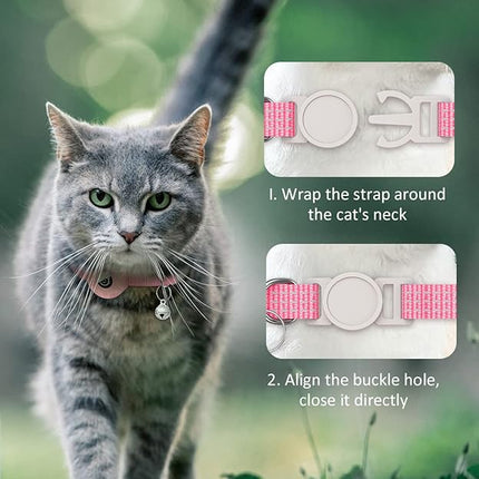 Apple AirTag Cat Collar, GPS Tracker Kitten Collar with Reflective Breakaway Holder and Bell, Lightweight for Cats & Kittens (Pink)