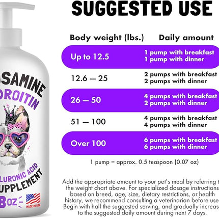 Liquid Glucosamine for Dogs Bacon Flavour with Chondroitin, MSM & Hyaluronic Acid K9 Supplement Hip and Joint Formula Advanced Mobility Joint Pain Relief Senior Advanced Supplement for All Breeds