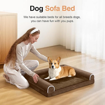 Large Dog Bed Orthopedic Washable: Beds Bolster Small Sized Dogs Bed Egg Crate Foam Couch Sofa Waterproof with Removable Cover - Dark Coffee