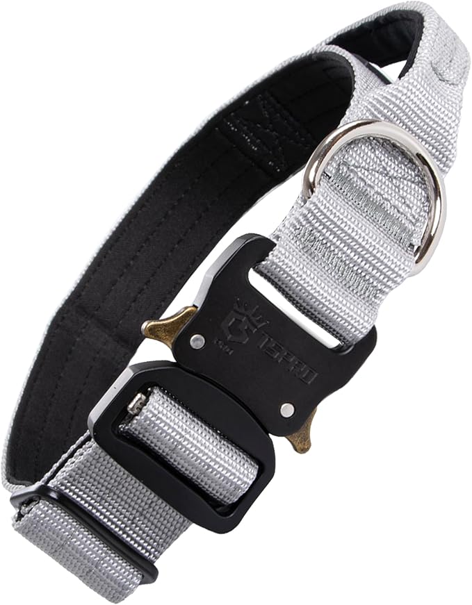 TSPRO Premium Dog Collars Tactical Dog Collar with Handle and Heavy Duty Quick-Release Metal Buckle Durable Thick and Adjustable for Medium to Large Dogs (Silver M)