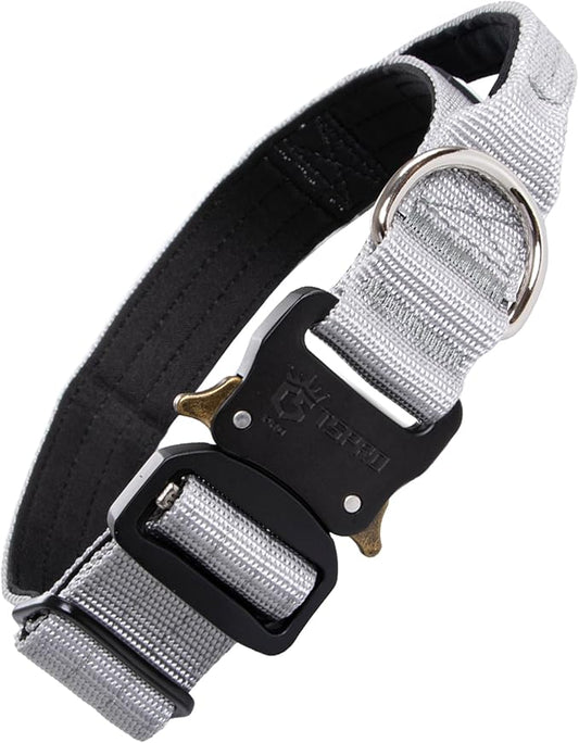 TSPRO Premium Dog Collars Tactical Dog Collar with Handle and Heavy Duty Quick-Release Metal Buckle Durable Thick and Adjustable for Medium to Large Dogs (Silver M)