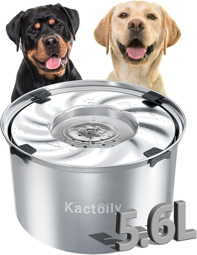 5.6L Stainless Steel Dog Water Bowl, Slow Water Bowl for Large Dogs, No Spill Water Bowl for Dogs with Non-Slip Base, Spill Proof Slow Feeder for Messy Drinkers