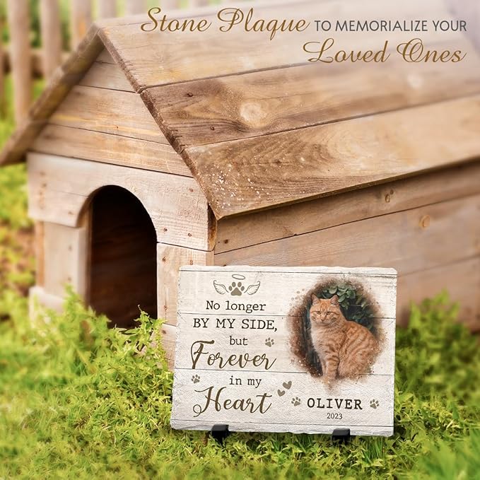 Personalized Rectangle-Shaped Memorial Rock with Cat Paw Prints - Ideal for Pet Lovers Mourning Their Loss - Emotional Remembrance Gift & Dog Lover Gifts for Women