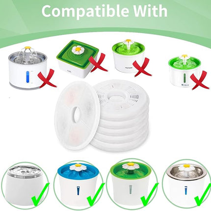 6 Pack Cat Water Fountain Replacement Filters Fit for 3L Flower Water Dispenser Automatic Pet Dog Cat Fountain Filter