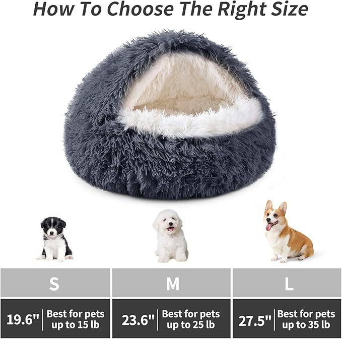 Dog Bed Round Hooded Plush Cat Cave Self Warming Pet Bed Donut Anti Anxiety Fluffy Pet Bed for Puppy and Kitty