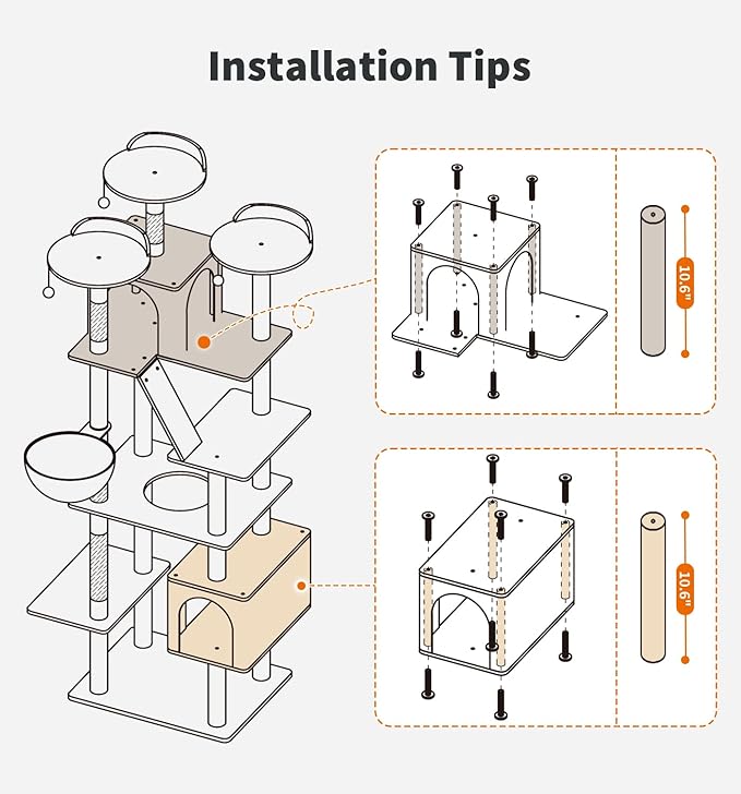 Made4Pets Tall Cat Tree, 80" Cat Tree Tower for Indoor Cats Large Adult, Modern Cat Tower with Scratching Post, Cozy Hammock, 3 Perches and 2 Condos, Sturdy and Fluffy, Dark Gray