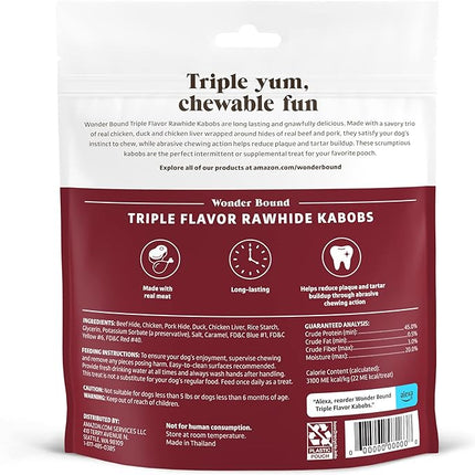 Amazon Brand - Wonder Bound Triple Flavor Chicken Rawhide Kabobs for Dogs, 12 oz., Pack of 18