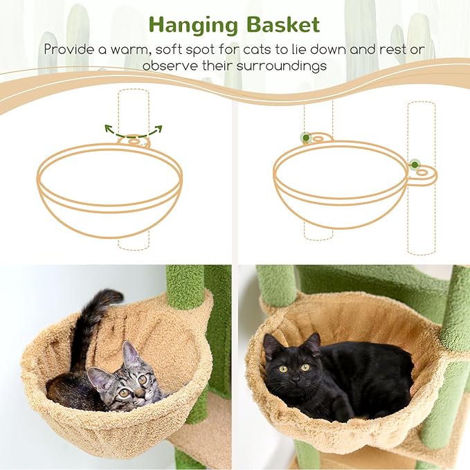 Globlazer Sturdy Cat Tree, 68-inch Large Cat Tower for Indoor Adult Cats 20 lbs Heavy Duty Cat Tree for Big Cats with Extra Large Platform, 5 Scratching Post, S68, Green