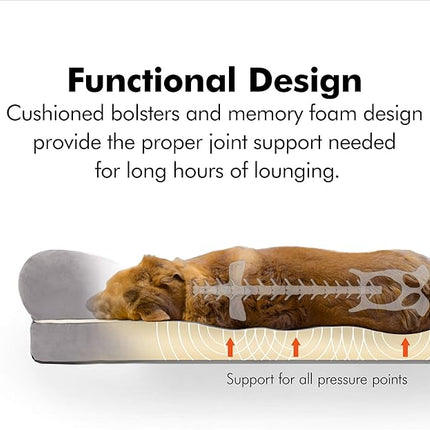 Friends Forever Small Dog Bed, Orthopedic Sofa Memory Foam Mattress, Calming Couch, Wall Rim Pillow, Water Resistant Liner, Washable Cover, Non-Slip Bottom, Chester, Small Khaki Beige