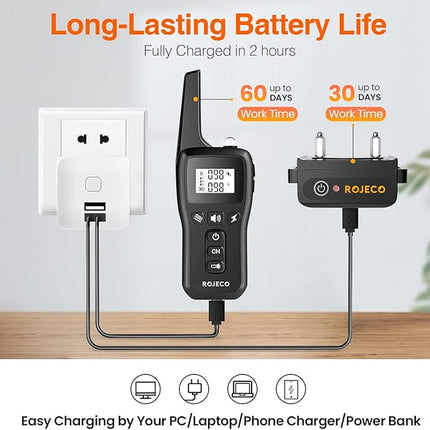 ROJECO Dog Training Collar with 3300FT Remote，IPX7 Waterproof Rechargeable Shock Collar for Large Medium Small Dogs，3 Safe Training Modes with Beep,Vibration and Shock,Adjustable Electronic Dog Collar