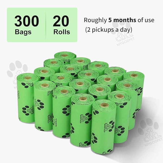Dog Poop Bags Rolls 300 Count Biodegradable Poop Bags Refills for Dog and Cat Ocean Soap Scented Waste Bag Leak Proof Doggie Poop Bag Doggy Trash Bag Green
