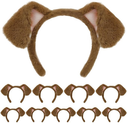 Beviliu 10Pcs Golden Dog Ears Headband Brown Puppy Ears Dog Headband Animals Realistic Halloween Christmas Costume for Washing Makeup Cosplay Party