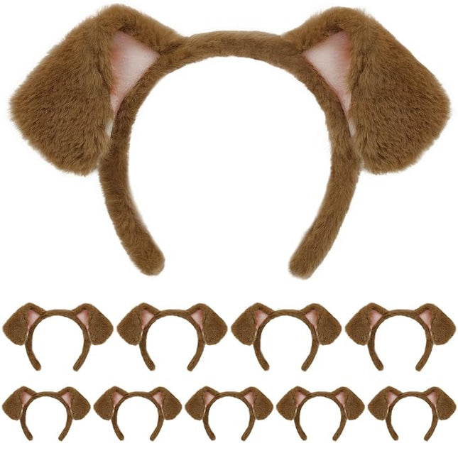 Beviliu 10Pcs Golden Dog Ears Headband Brown Puppy Ears Dog Headband Animals Realistic Halloween Christmas Costume for Washing Makeup Cosplay Party