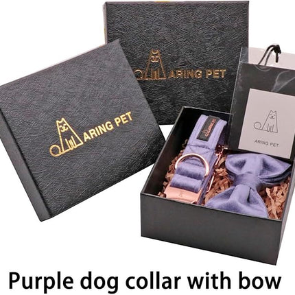 ARING PET Bowtie Dog Collar-Velvet Dog Collars with Removable Bowtie, Cute &Comfortable Purple Dog Collar,X-Large.