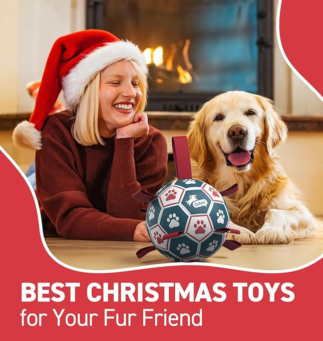 QDAN Dog Balls, World Cup Soccer Ball with Straps, Durable Herding Balls for Small Medium Pet, Puppy Birthday Gifts, Dog Water Toy, Pet Toys Puppy Ball (6 Inch)