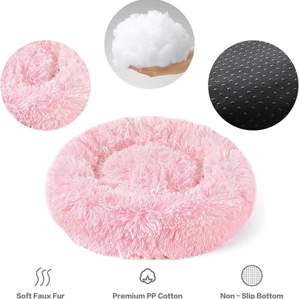 NOYAL Calming Donut Dog Bed for Small to Medium Dogs & Cats - Plush Faux Fur Anti-Anxiety Pet Bed with Machine Washable Cover & Non-Slip Base