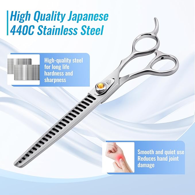 Fenice Professional Dog Grooming Scissors: 7.5 inch Chunker Shears for Dogs Trimming Made Of Japanese 440C Stainless Steel Yellow Diamond