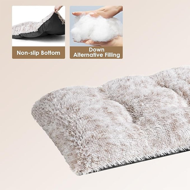 EHEYCIGA Fluffy Dog Crate Bed for Extra Large Dogs, Plush Faux Fur Pet Crate Pad, Calming Anti Anxiety XL Dog Bed, Washable Soft Warm Mat with Non-Slip Bottom, Brown