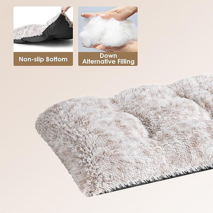 EHEYCIGA Fluffy Dog Crate Bed for Large Dogs, Plush Faux Fur Crate Pad, Calming Anti Anxiety Large Dog Bed, Washable Soft Warm Mat with Non-Slip Bottom, Brown