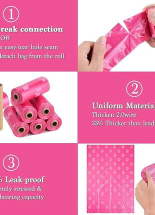 Biodegradable Dog Poo Bags with Holder-240 Large Poop Bags, Corn Starch Blended Compostable Bag, Extra Thick Strong Leak Proof Waste Bag for Dogs (Pink)